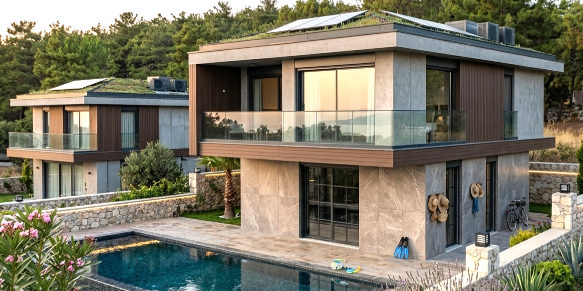 Güzelbahçe lüks villa iç mekan tasarımı ve modern dekorasyon projesi