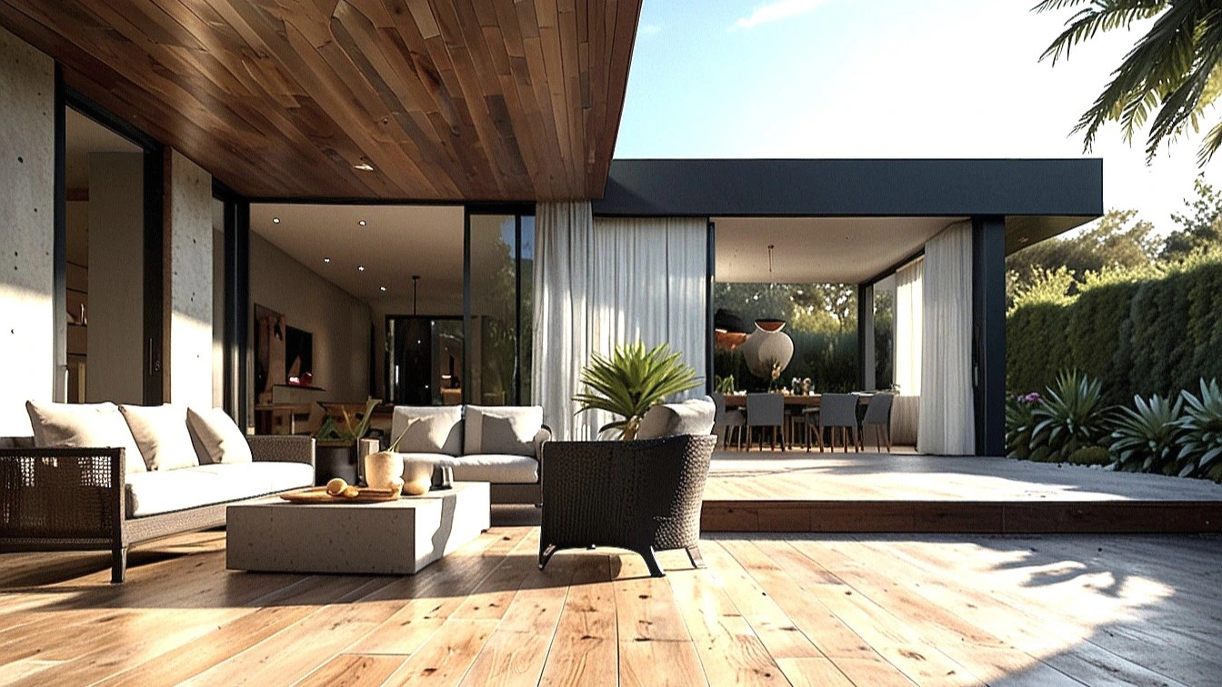 Urla villa yenileme tavan zemin kaplama bahçe dekorasyonu ve modern veranda tasarımları